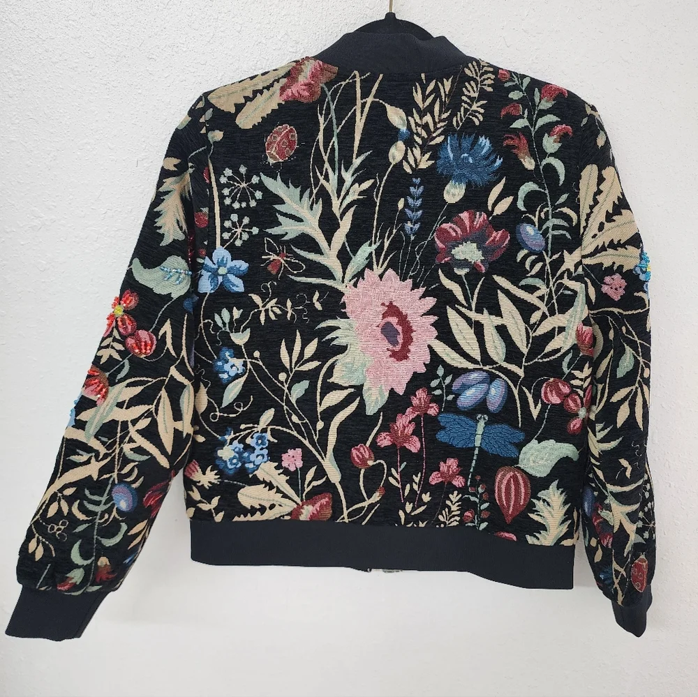 A.Z.I New York Desiree Black Floral Embroidered Beaded Bomber Jacket Sz Medium - Picture 6 of 9